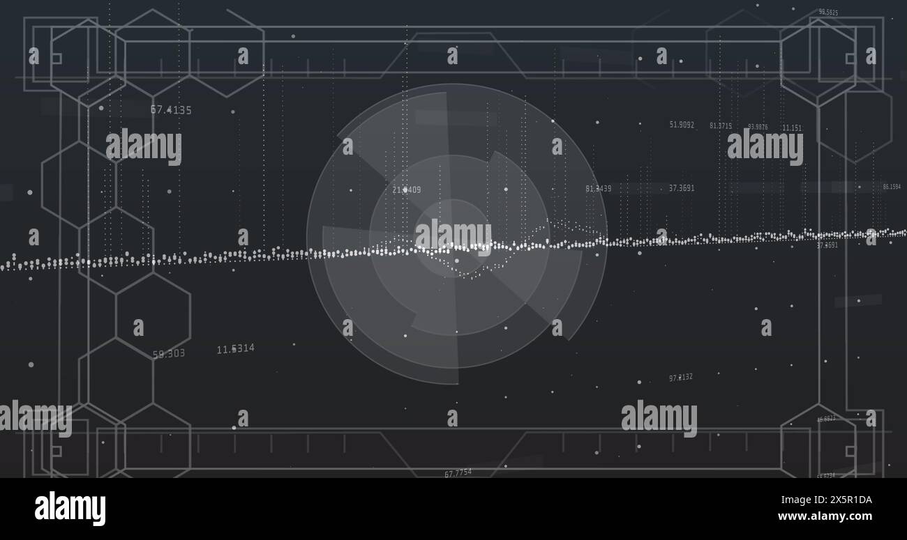 Image of data processing and shapes on black background Stock Photo