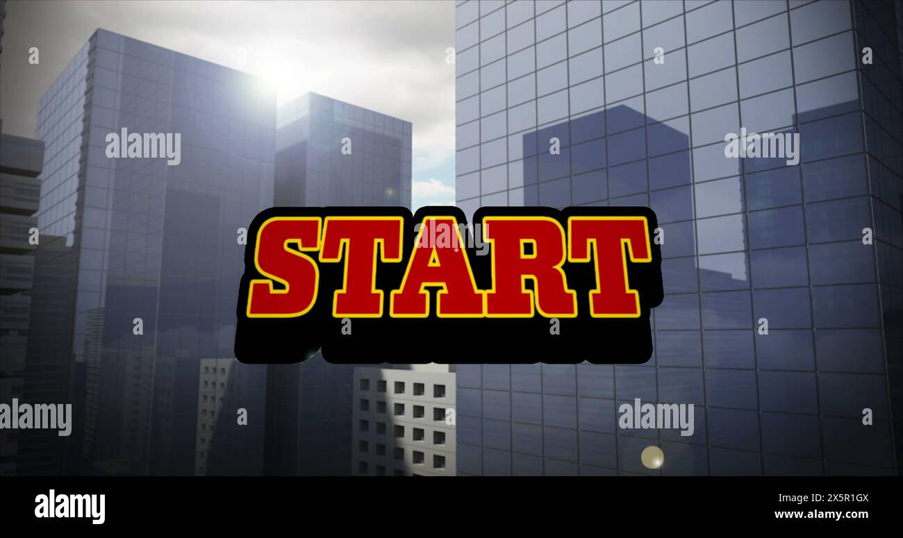 Image of start text over digital cityscape Stock Photo
