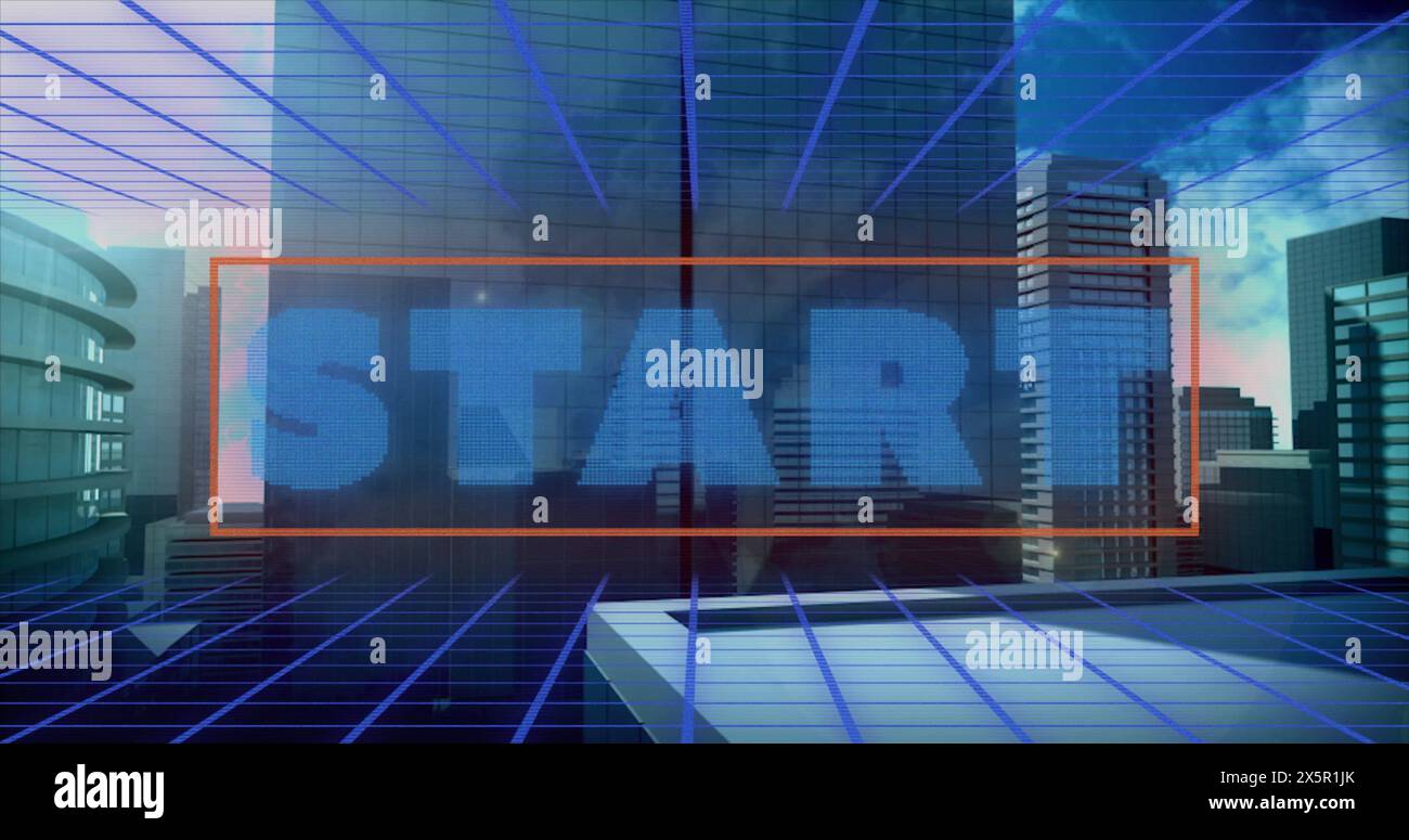 Image of start text over digital cityscape Stock Photo