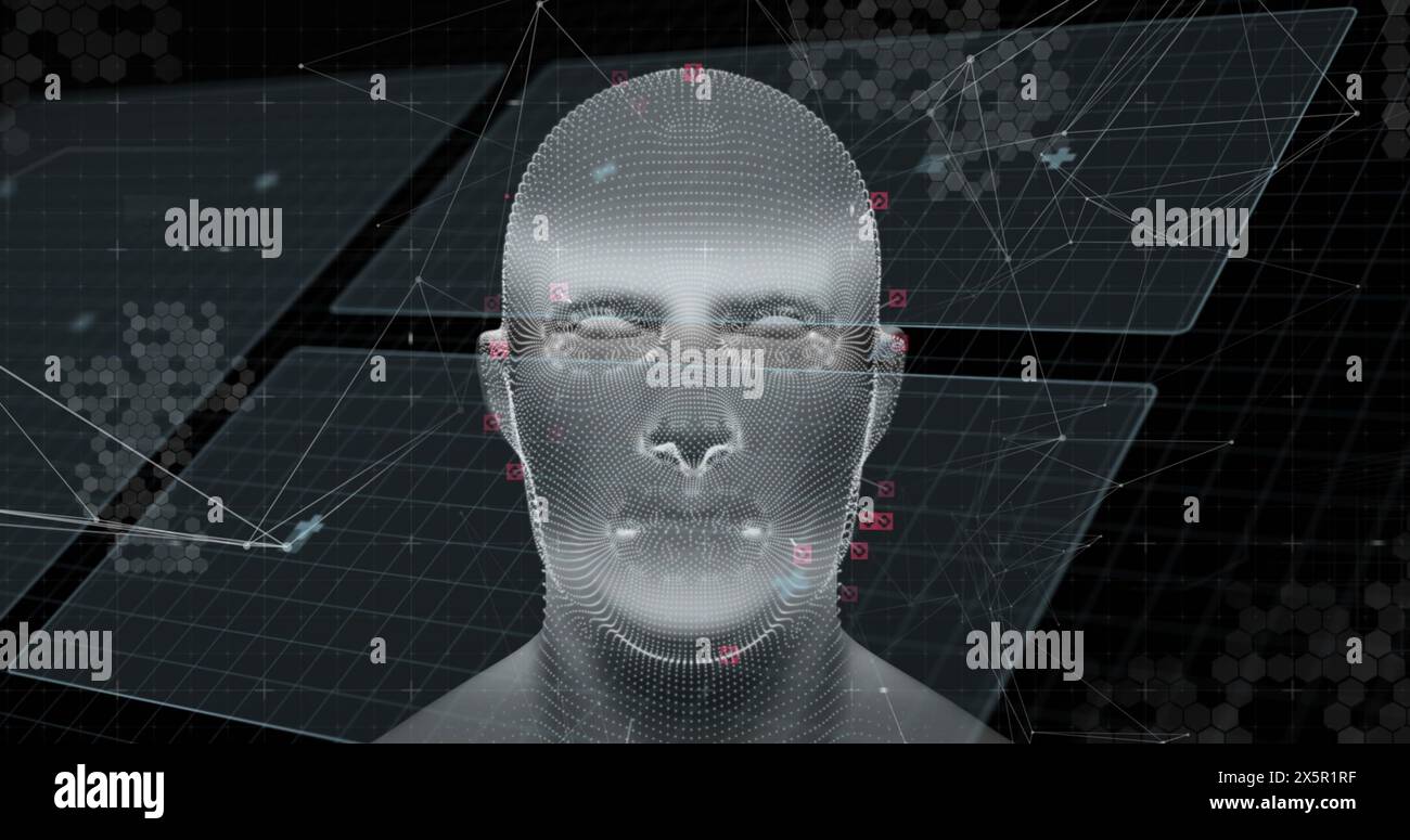 Image of data processing over digital human Stock Photo