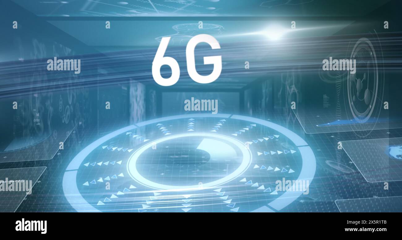 Image of data processing over 6g text Stock Photo