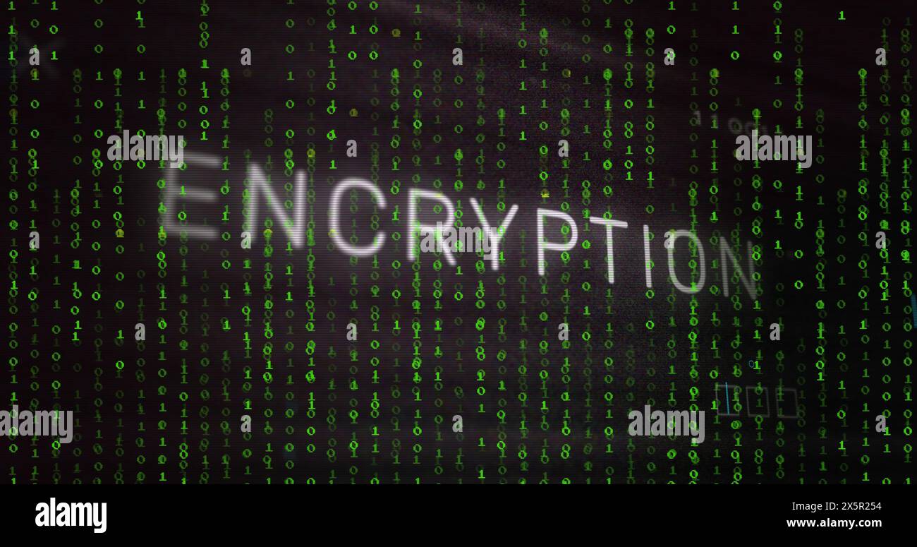 The image is of green binary coding data processing over a transparent ...