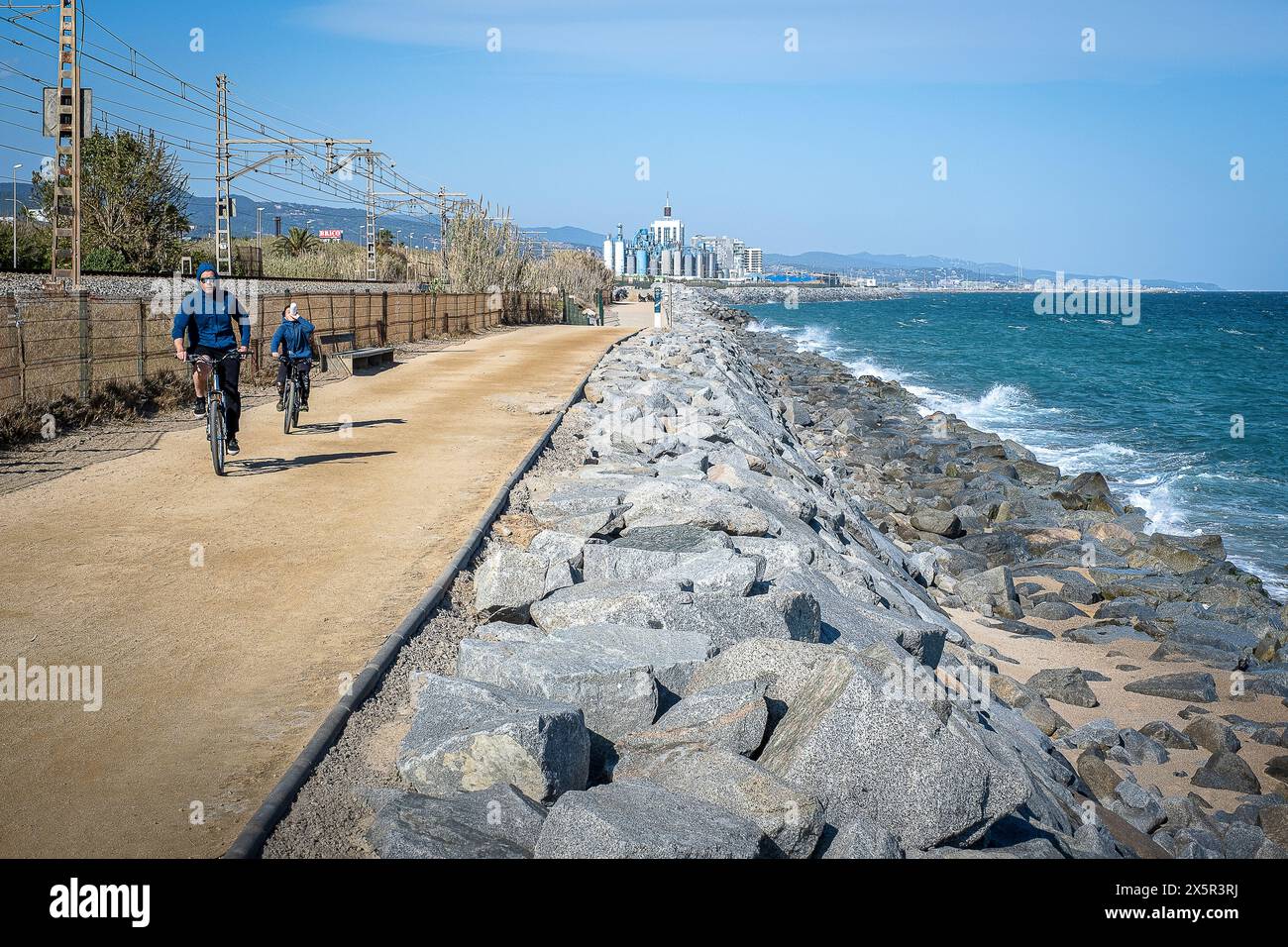 Cabrera de mar beach, sea level rise. El Maresme, Catalonia, Spain Stock Photo
