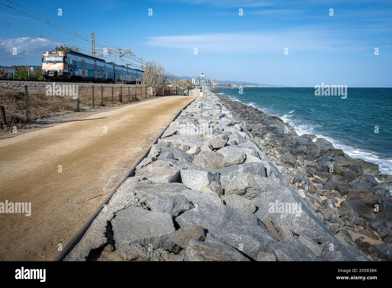 Cabrera de mar beach, sea level rise. El Maresme, Catalonia, Spain Stock Photo
