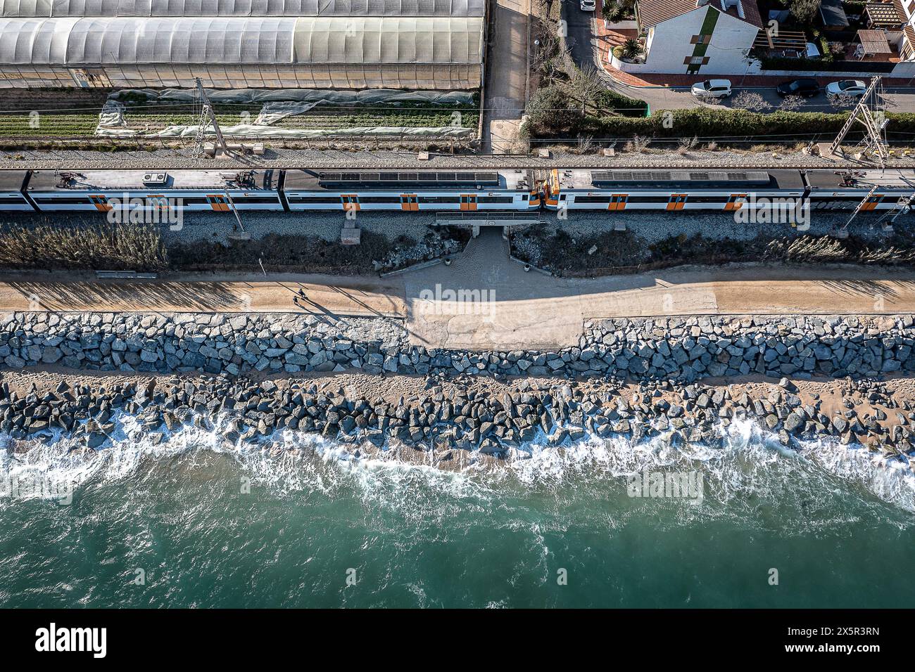Cabrera de mar beach, sea level rise. El Maresme, Catalonia, Spain Stock Photo