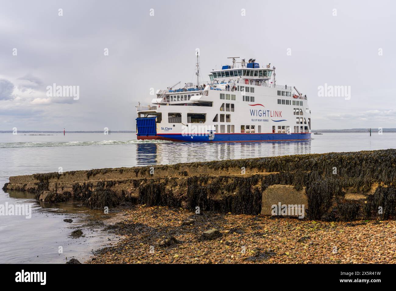 Fishbourne, Isle of Wight, England, UK - April 16, 2023: A ferry leaving the harbour Stock Photo
