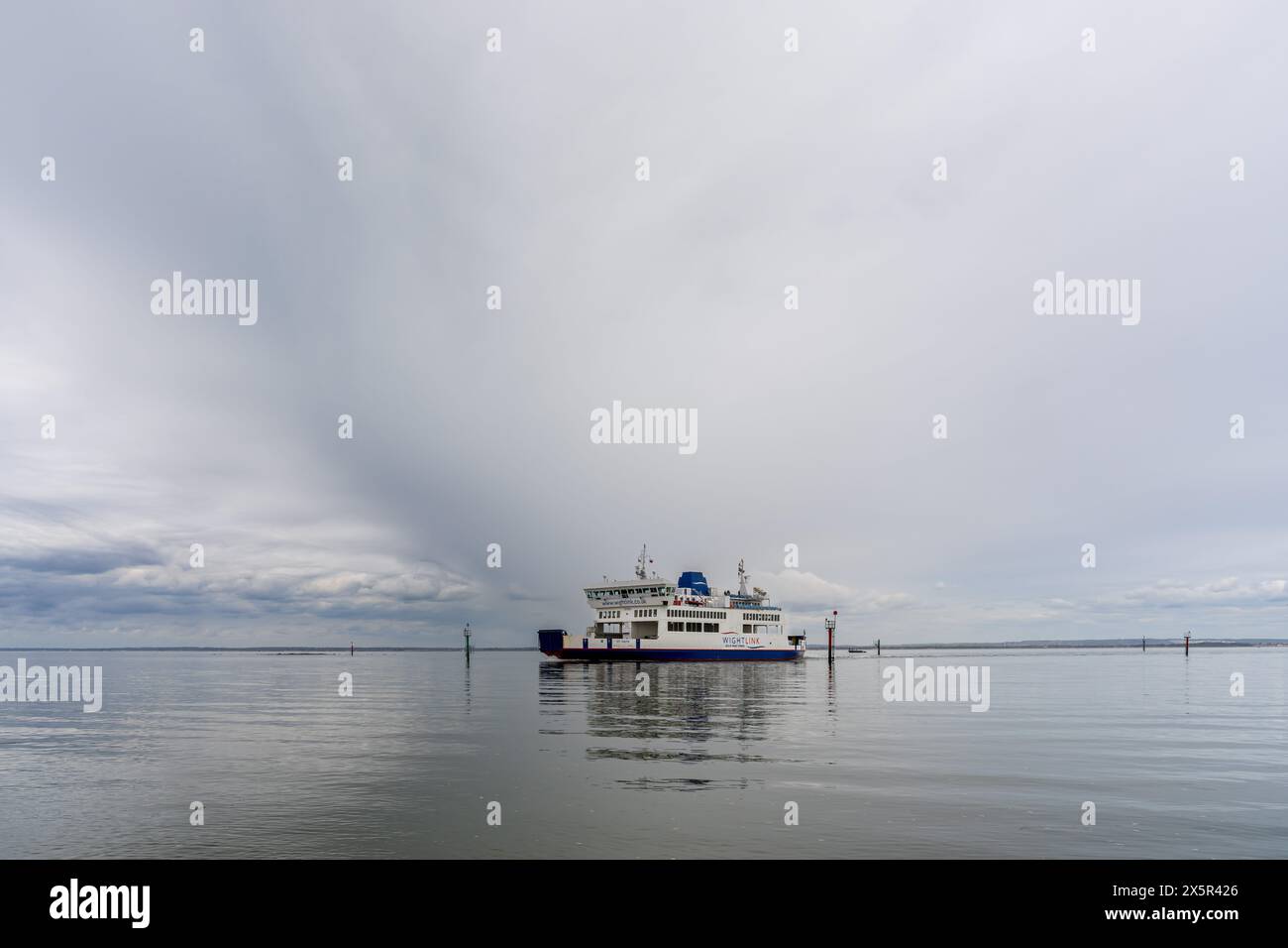 Fishbourne, Isle of Wight, England, UK - April 16, 2023: A ferry arriving in the harbour Stock Photo