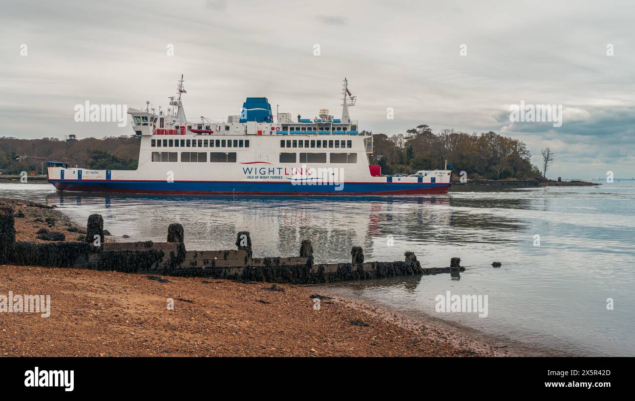 Fishbourne, Isle of Wight, England, UK - April 16, 2023: A ferry arriving in the harbour Stock Photo