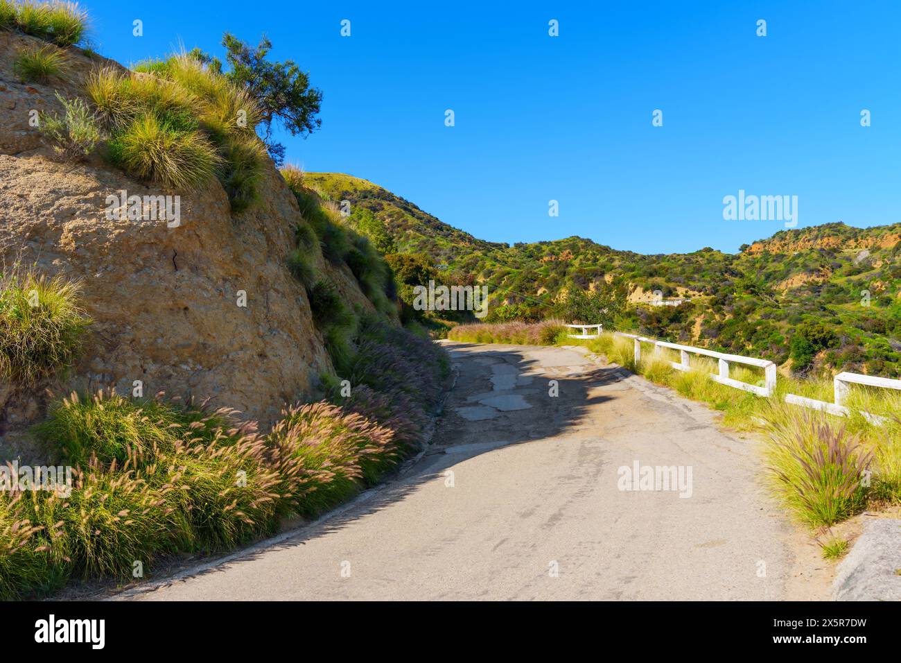 Section of the iconic hiking trail in the Hollywood Hills - a portion of the winding path as it meanders through the picturesque landscape. Stock Photo