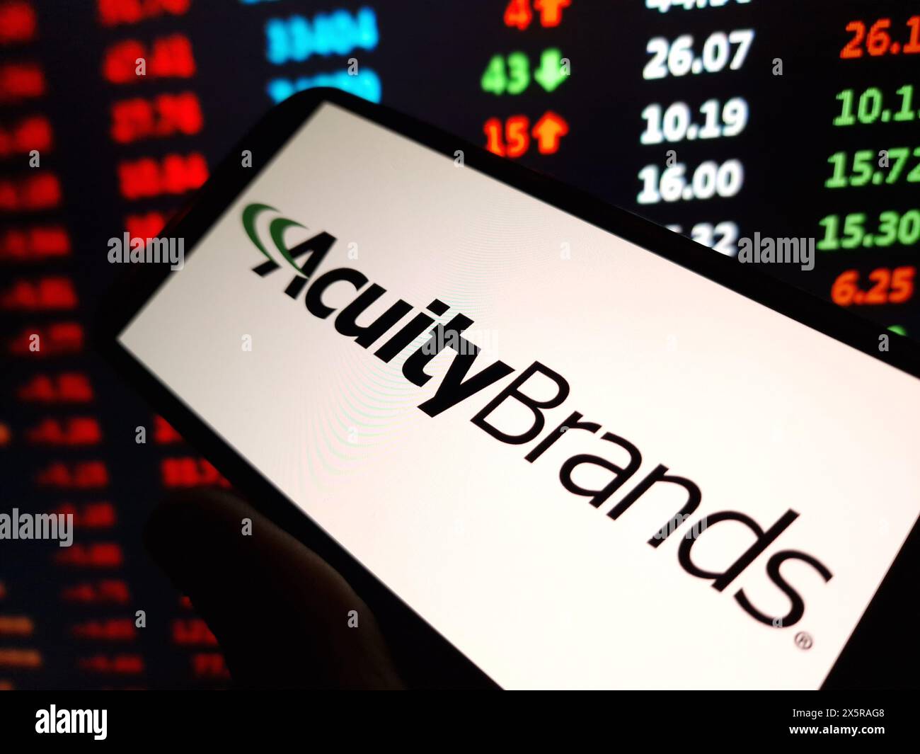 Konskie, Poland - May 10, 2024: Acuity Brands company logo displayed on mobile phone Stock Photo