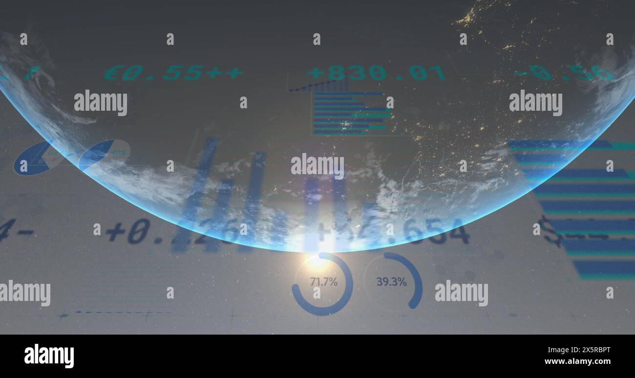 Image of data processing over globe Stock Photo