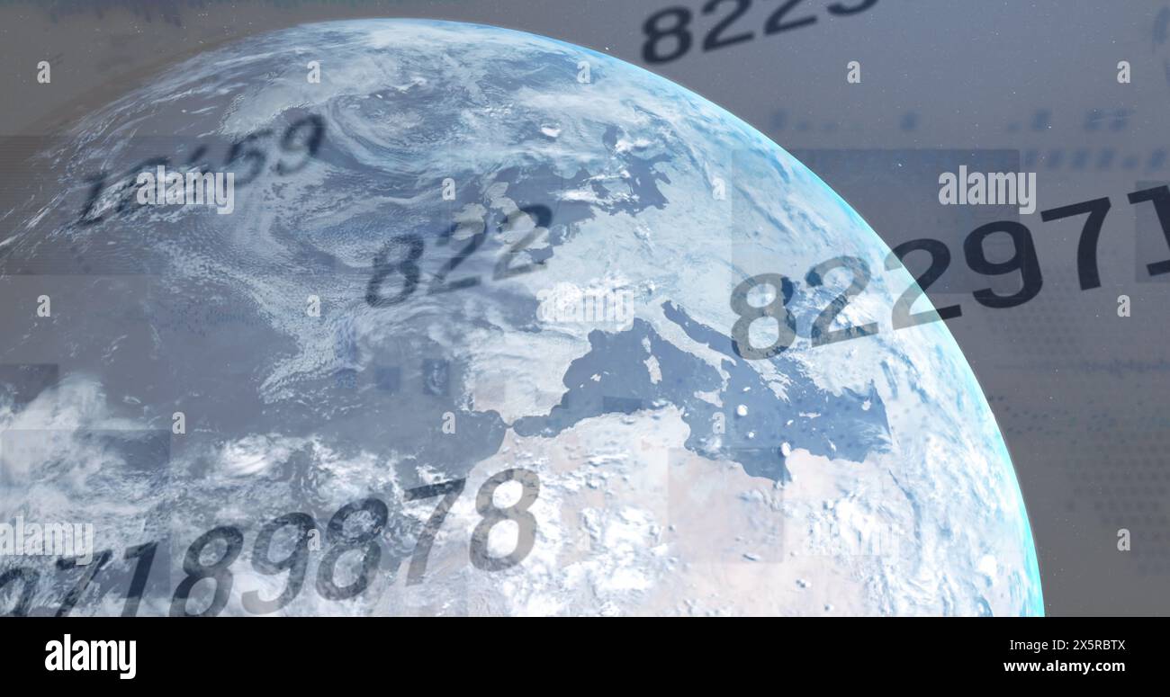 Image of data processing over globe Stock Photo