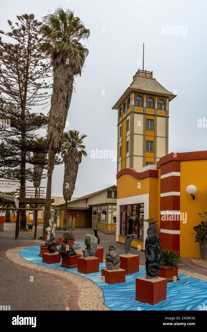 Buildings in the historic city center of Swakopmund, Namibia Stock Photo