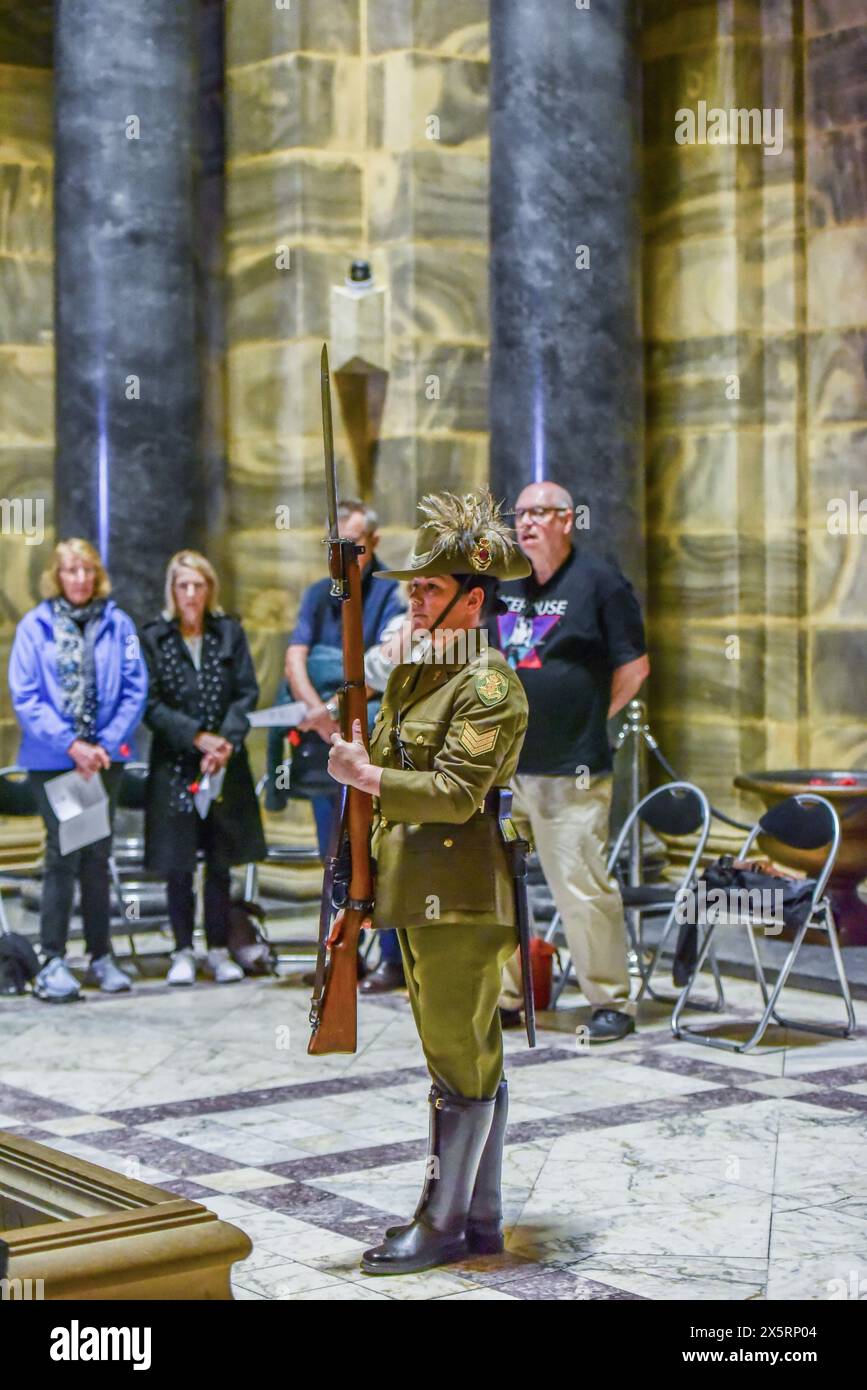 Shrine of Remembrance guard is seen during the official ceremony ...