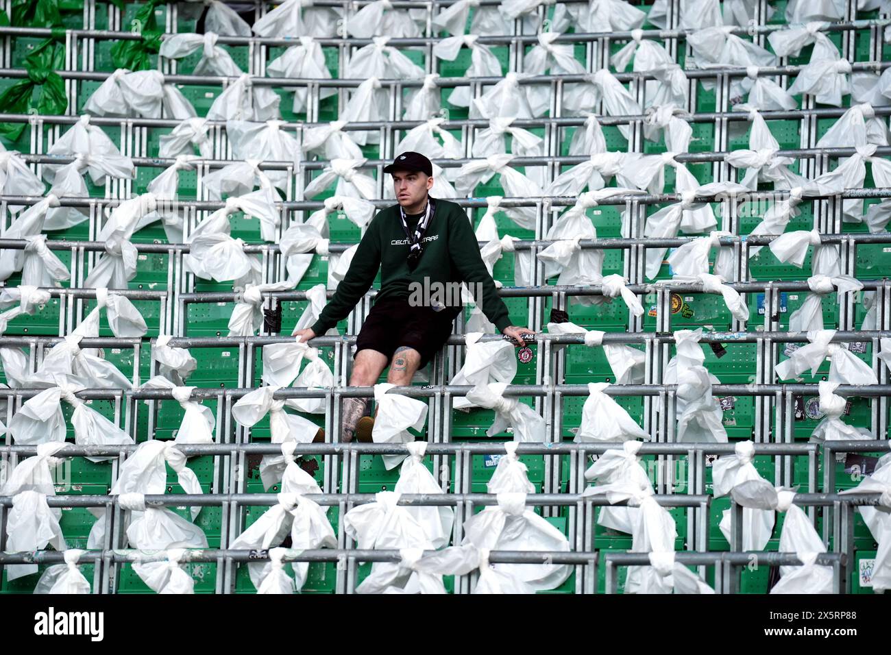 A Celtic fan ahead of the cinch Premiership match at the Celtic park ...