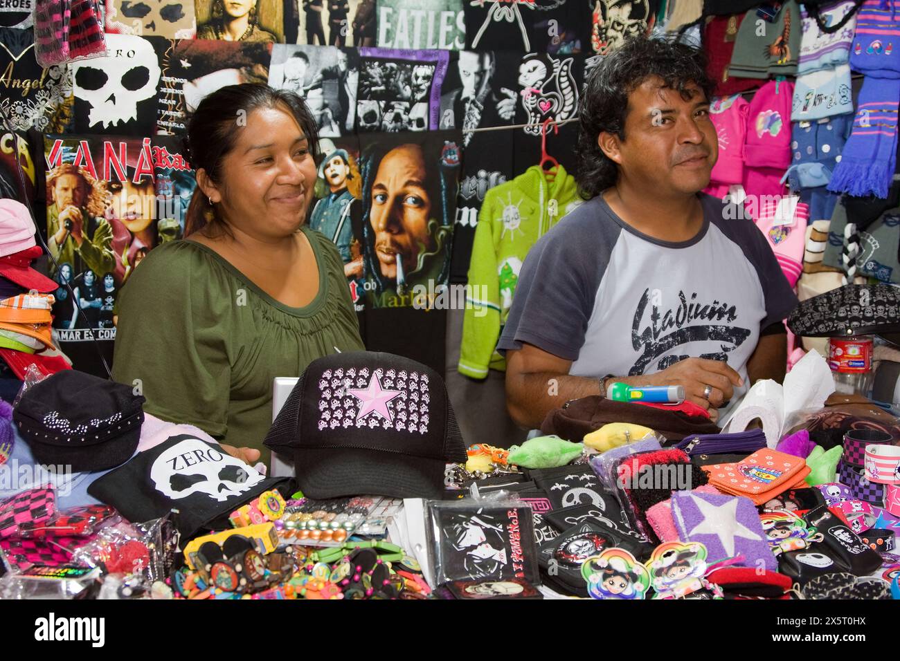 Oaxaca, Mexico, North America.  Day of the Dead Celebrations.  Vendors just outside entrance to San Miguel Cemetery. Stock Photo