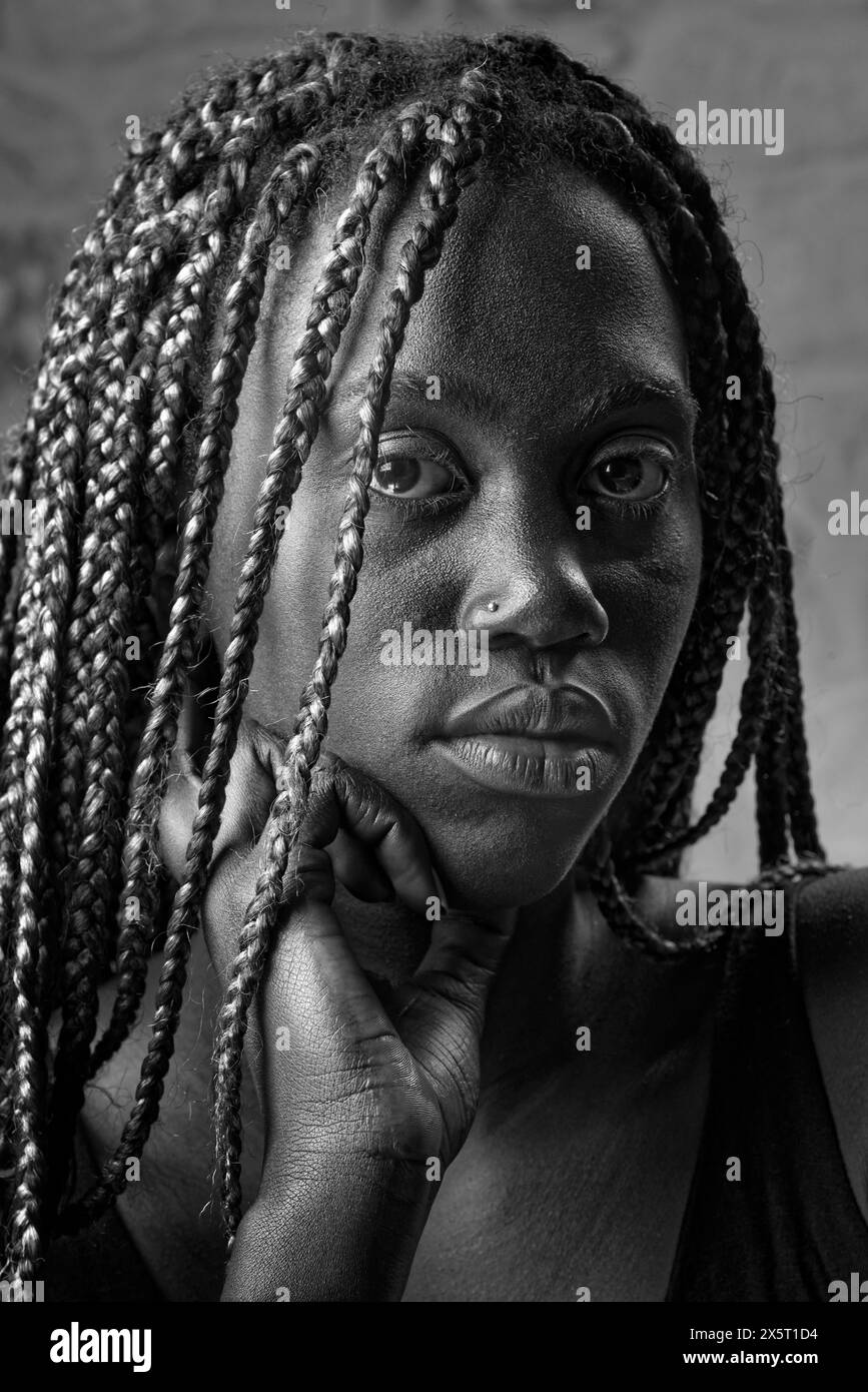 Beauty portrait young afro american Black and White Stock Photos ...
