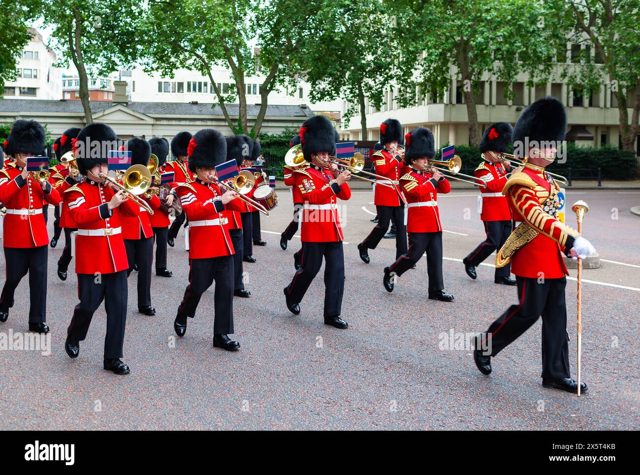 London, United Kingdom - June 30, 2010 : Band of the Queen's Guards marching towards Buckingham Palace. Stock Photo