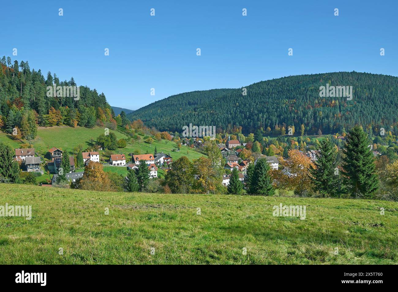 popular idyllic climatic Health Resort of Enzklösterle,Black Forest,Baden-Württemberg,Germany Stock Photo