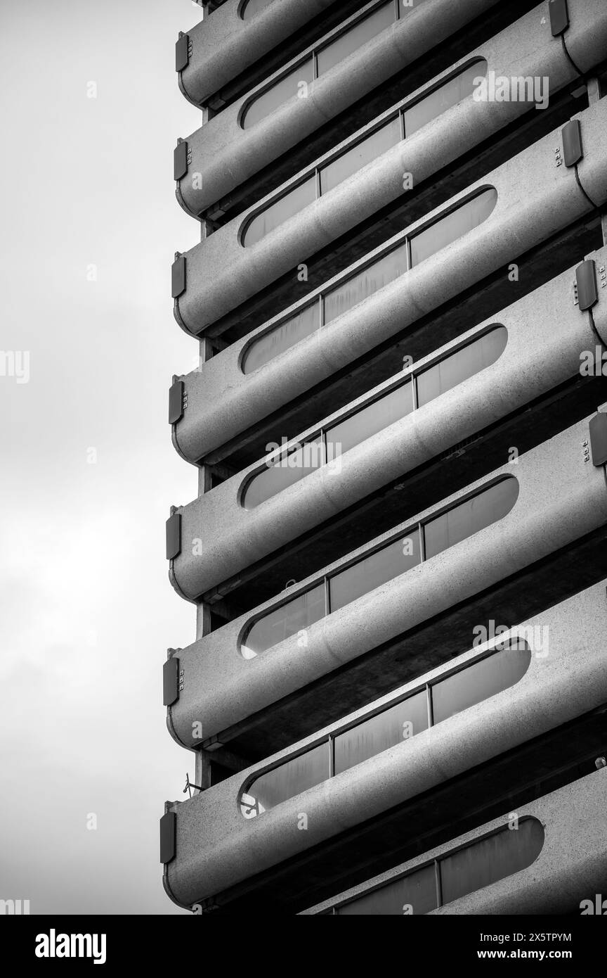 Calgary, Alberta May 4, 2024 Exterior facade of a brutalist style