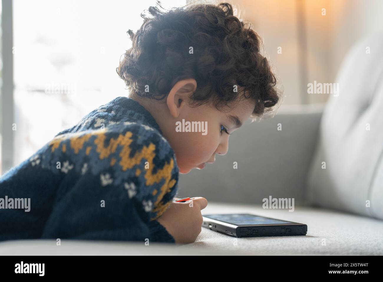 Boy (2-3) using digital tablet at home Stock Photo