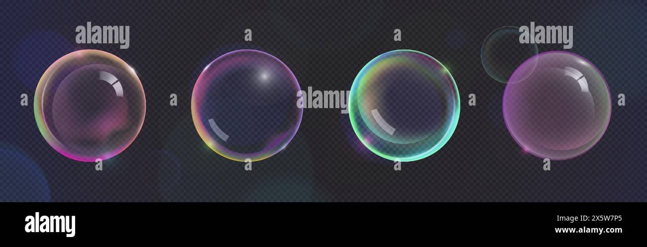 Soap bubbles set isolated on transparent background. Vector realistic ...