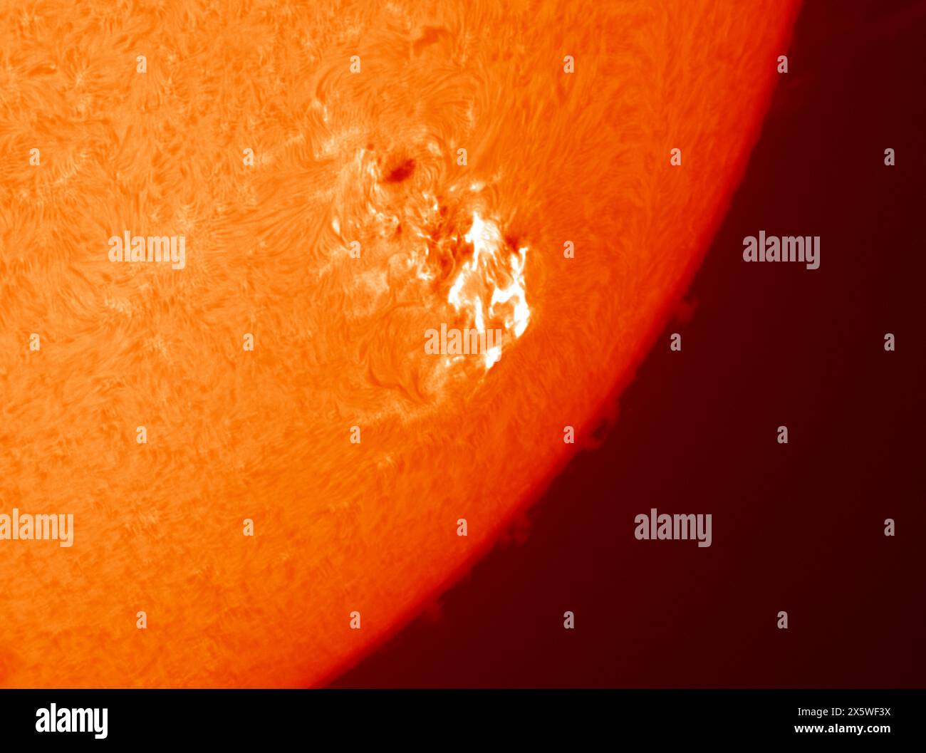 London, UK. 11th May, 2024. Solar telescope image of massive and