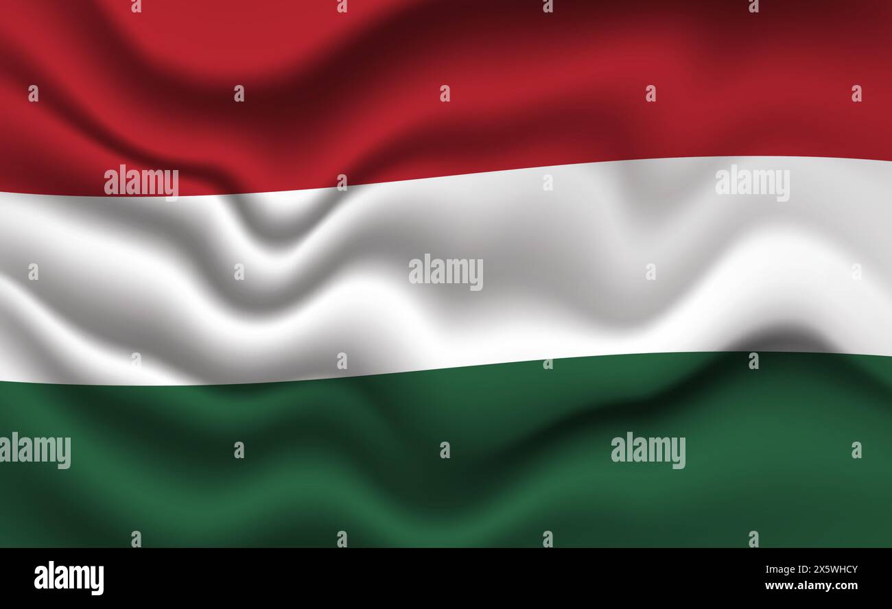 Waving Hungarian Flag 3D Illustration. The National Flag of the Hungary. Stock Photo