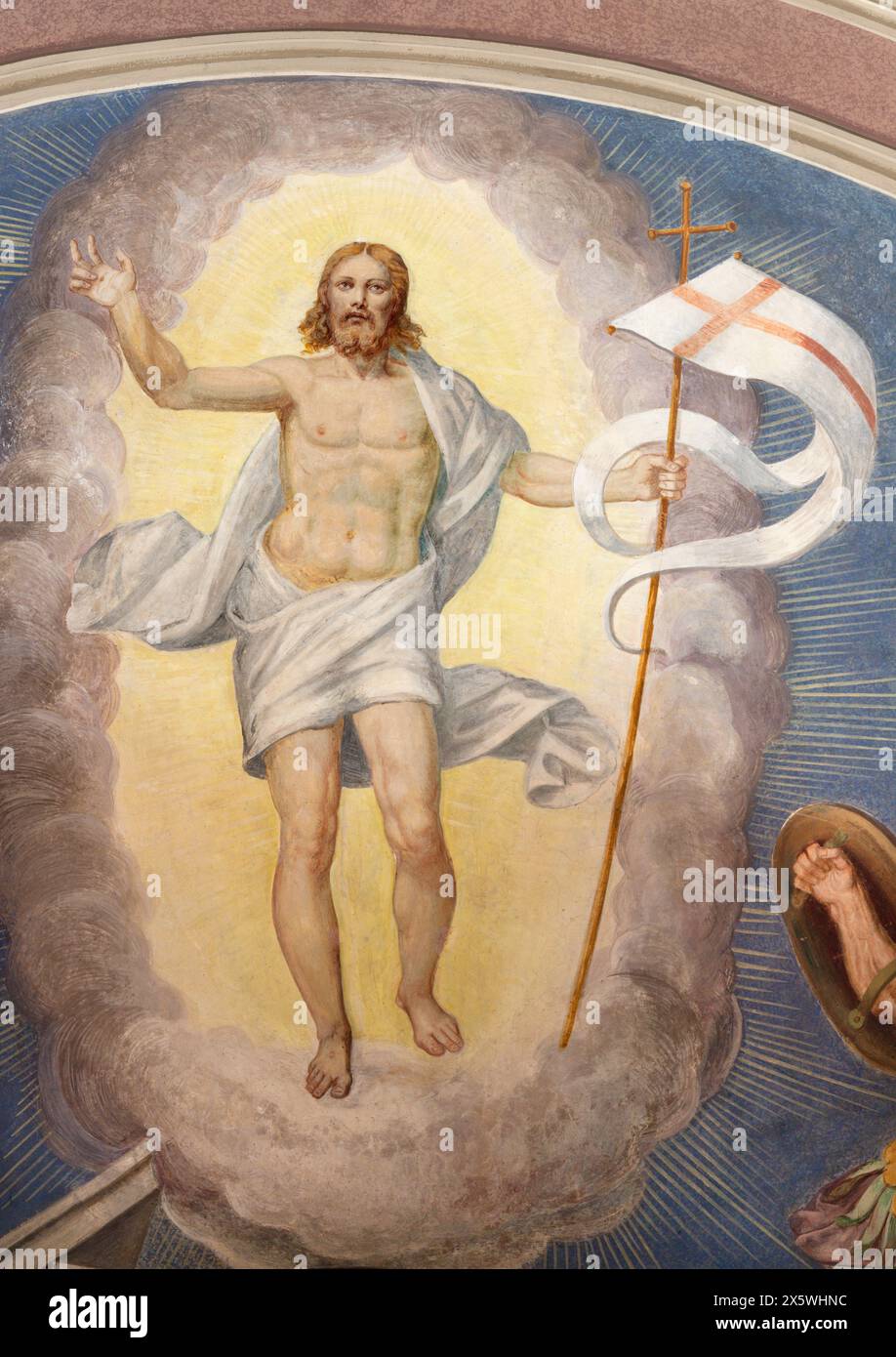 MILAN, ITALY - MARCH 6, 2024: The detail of Resurrection of Jesus fresco in the apse of church Chiesa di Santa Maria della Passione Stock Photo