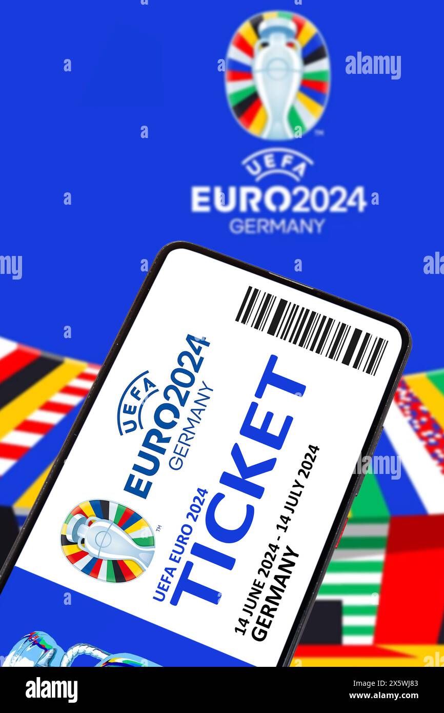 Germany - May 1, 2024: Ticket for UEFA Euro 2024 Germany European