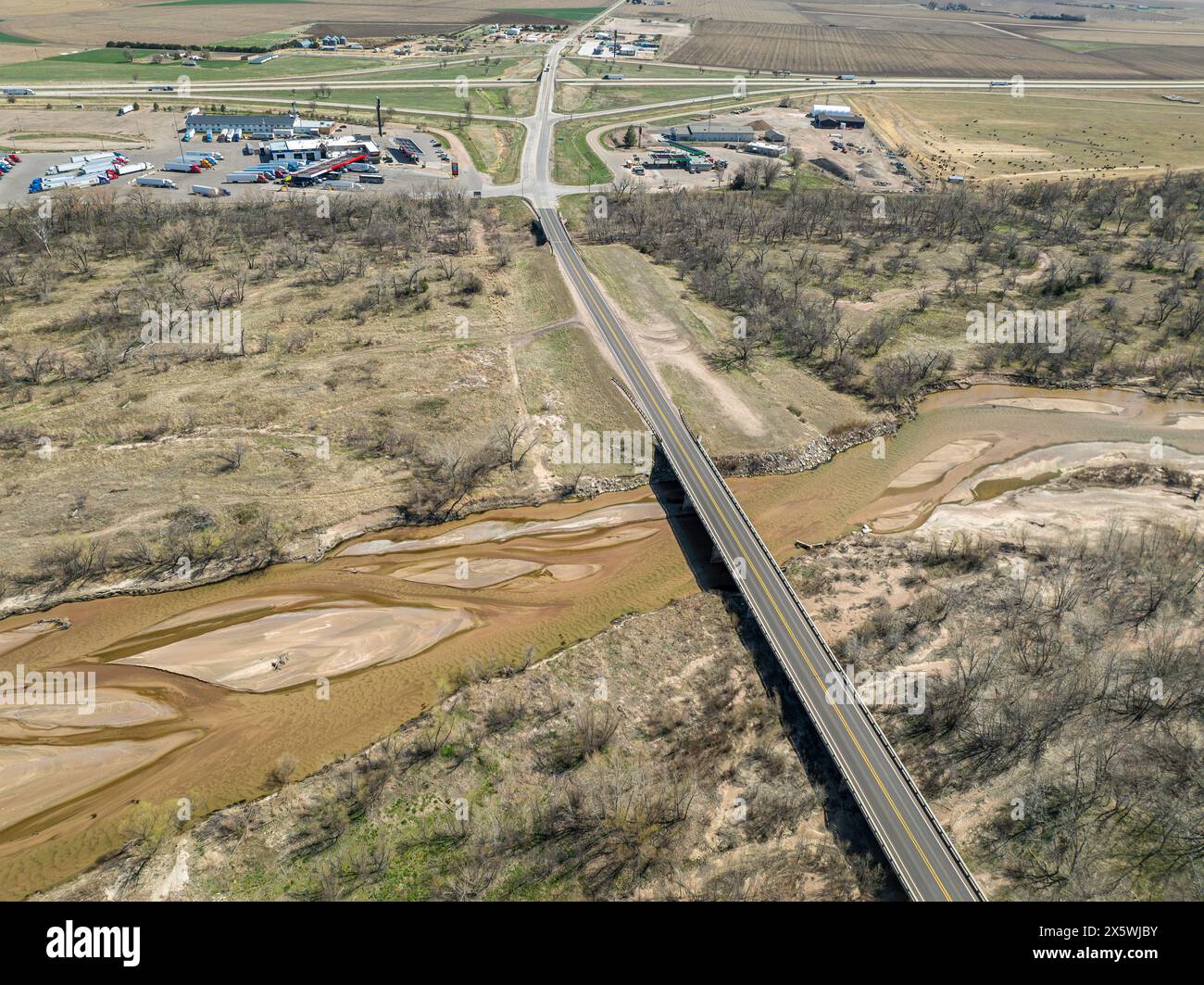 South Platte River near Big Springs, Nebraska, early spring aeiral view Stock Photo