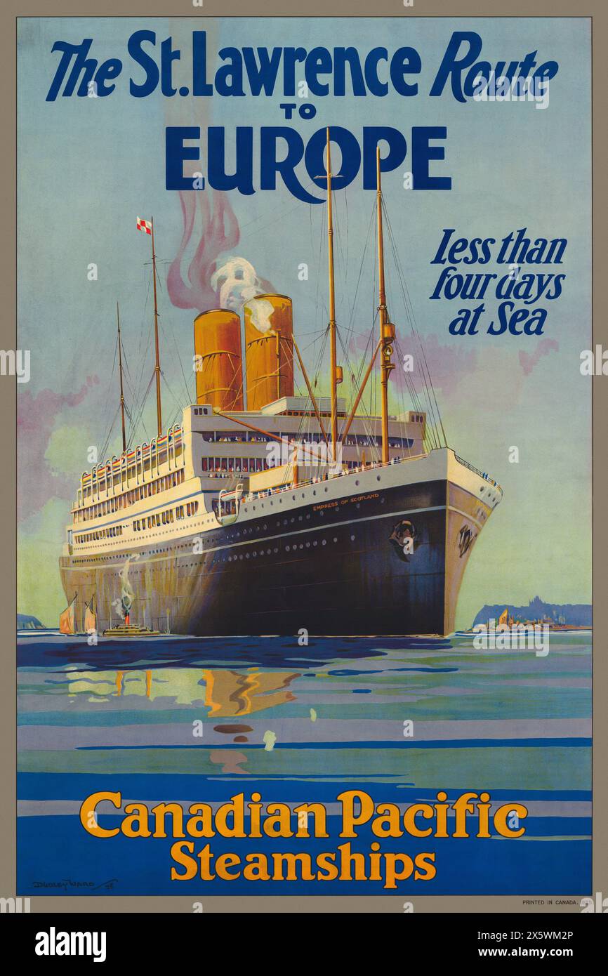 St. Lawrence Route to Europe by Ward Dudley (1879-1935). Poster published in 1925 in Canada. Stock Photo