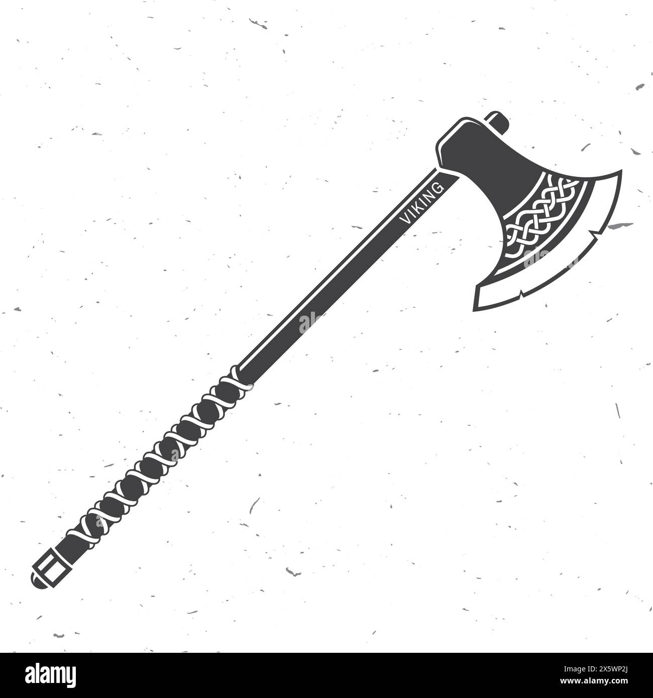 Axe Medieval Weapon. Vector illustration. Viking battle axe with national seamless ornament, vintage monochrome style. Stock Vector