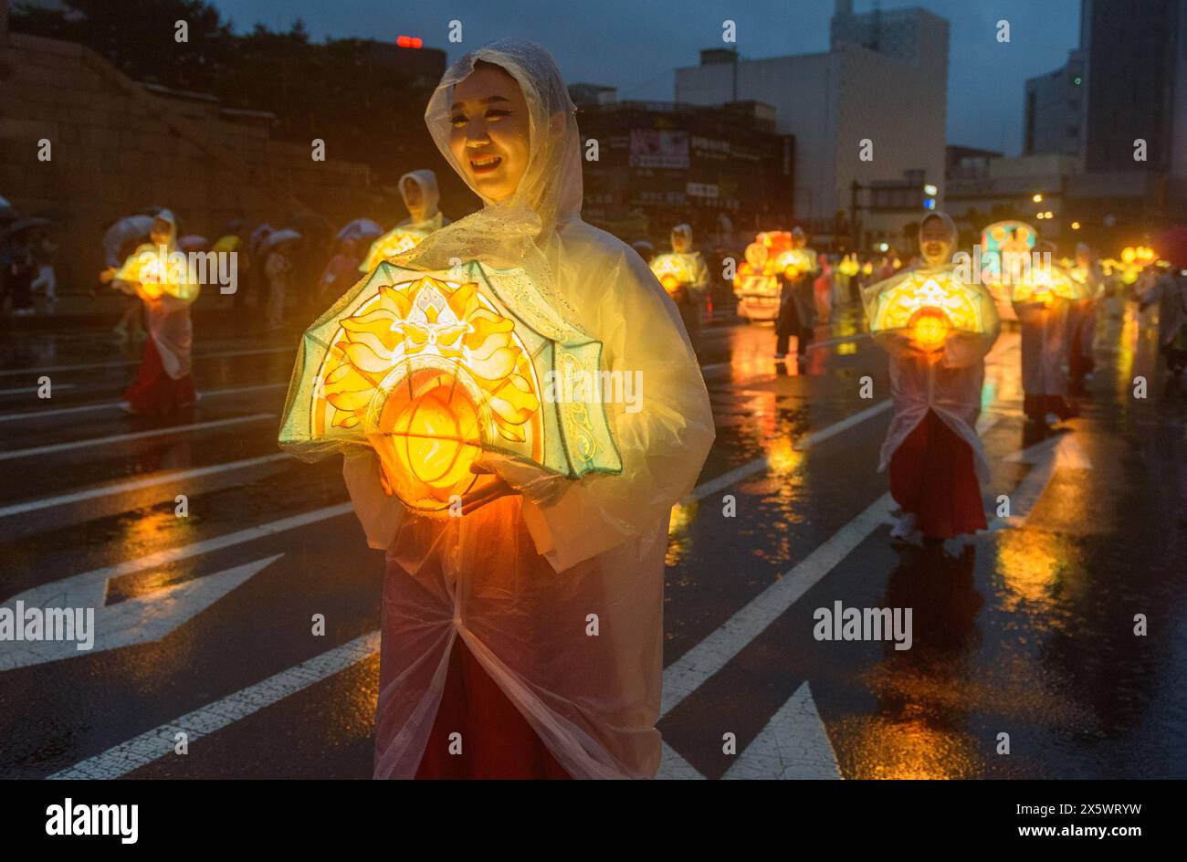 A South Korean Buddhist takes part in the Lotus Lantern Festival to celebrate the upcoming Buddha's Birthday in Seoul. Buddha's Birthday is a Buddhist festival celebrated mostly in South Asia, Southeast Asia, and much of East Asia, marking the birth of Siddhartha Gothama, the prince who became the Gothama Buddha and founded Buddhism. According to Buddhist traditions and archaeologists, the Gothama Buddha was born around 563-483 B.C. in Lumbini, Nepal. In Korea, Buddha's birthday is celebrated according to the Korean lunar calendar and is a national holiday. (Photo by Kim Jae-Hwan/SOPA Images Stock Photo