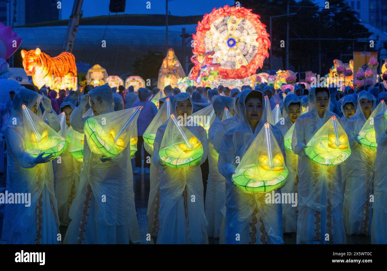 South Korean Buddhists wrapped in plastic sheets take part in the Lotus Lantern Festival to celebrate the upcoming Buddha's Birthday in Seoul. Buddha's Birthday is a Buddhist festival celebrated mostly in South Asia, Southeast Asia, and much of East Asia, marking the birth of Siddhartha Gothama, the prince who became the Gothama Buddha and founded Buddhism. According to Buddhist traditions and archaeologists, the Gothama Buddha was born around 563-483 B.C. in Lumbini, Nepal. In Korea, Buddha's birthday is celebrated according to the Korean lunar calendar and is a national holiday. (Photo by Ki Stock Photo