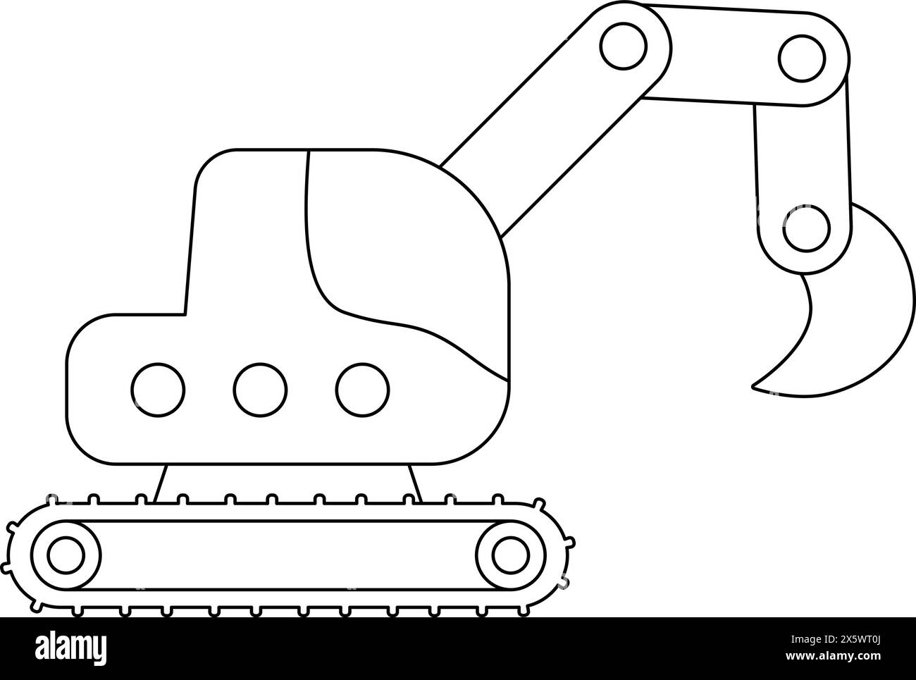 Vector black and white crawler digger. Construction site, road work