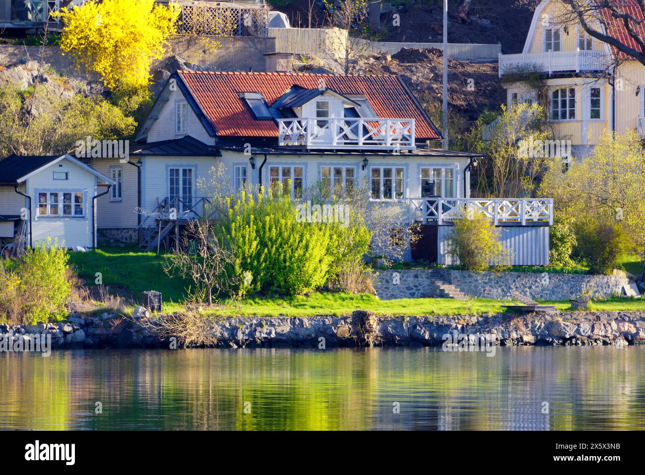 Houses by the water in Stockholm, Sweden Stock Photo