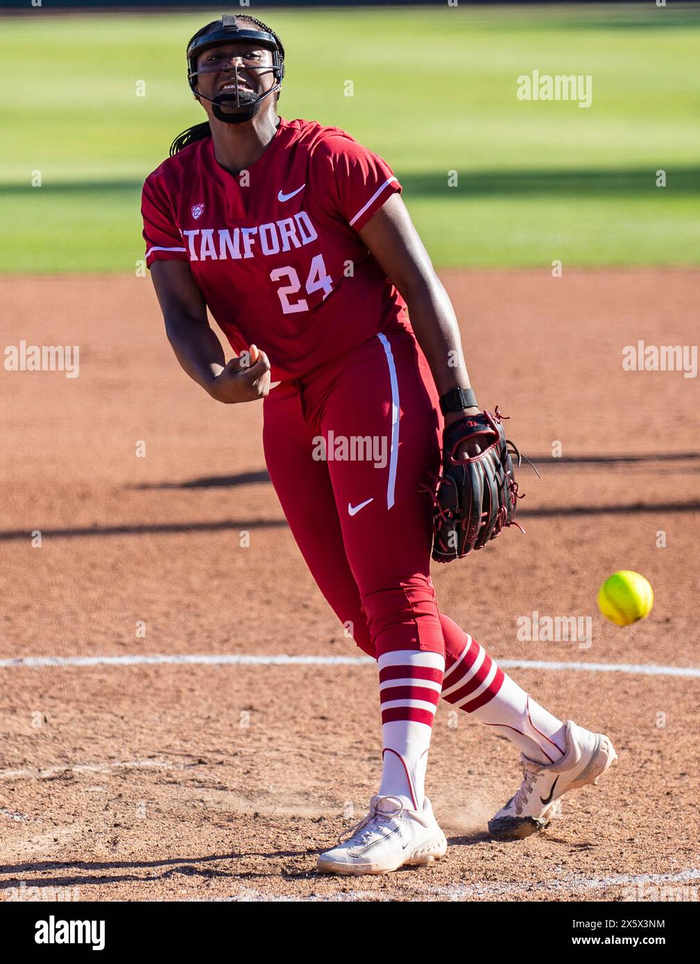 May 10 2024 Palo Alto CA U.S.A. Stanford starting pitcher/relief pitcher NiJaree Canady (24)delivers the ball during the NCAA Pac 12 Softball Tournament semi-final G1 between Utah Utes and the Stanford Cardinal. Utah beat Stanford 2-1 at Boyd & Jill Smith Family Stadium Palo Alto Calif. Thurman James/CSM Stock Photo