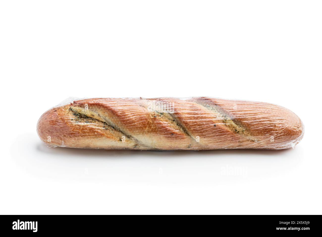 Packed french baguette white bread isolated on white Stock Photo - Alamy