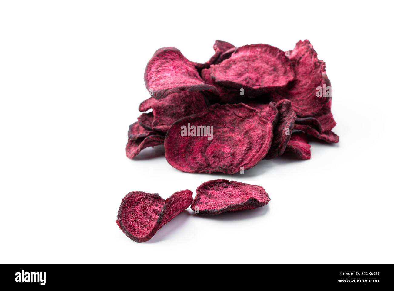 Dried  beetroot chips isolated on white background Stock Photo