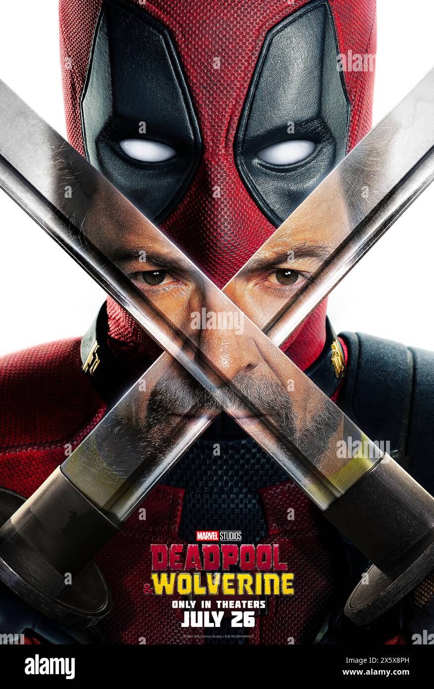 Deadpool & Wolverine (2024) directed by Shawn Levy and starring Ryan Reynolds, Hugh Jackman and Morena Baccarin. The irresponsible hero Deadpool will change the history of the MCU with Wolverine!? US advance poster ***EDITORIAL USE ONLY***. Credit: BFA / Walt Disney Studios Stock Photo