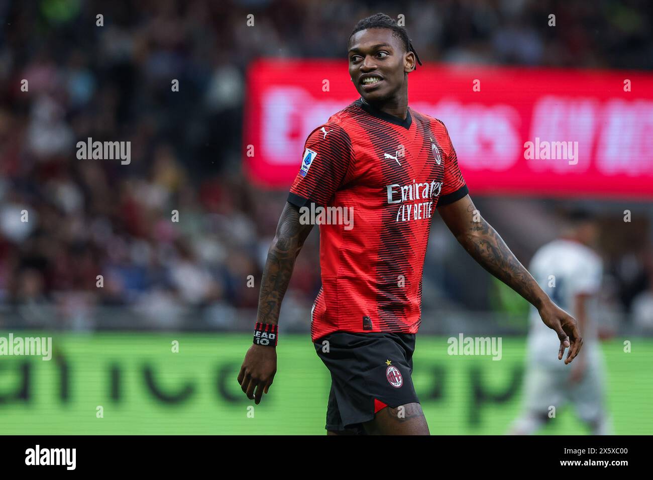 Milan, Italy. 11th May, 2024. Rafael Leao of AC Milan reacts during Serie A 2023/24 football match between AC Milan and Cagliari Calcio at San Siro Stadium, Milan, Italy on May 11, 2024 Credit: Independent Photo Agency/Alamy Live News Stock Photo