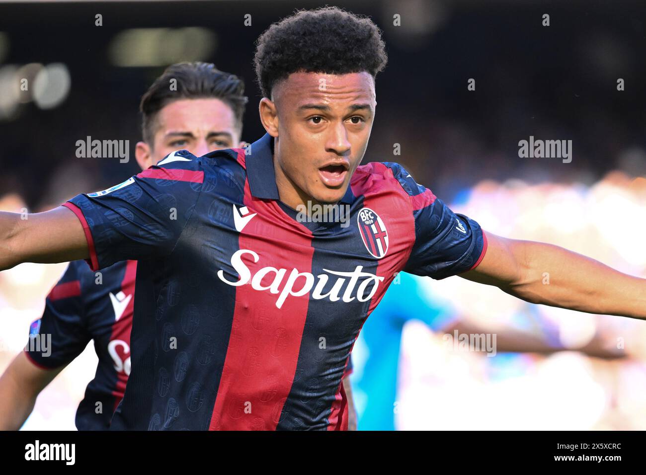 Naples, Italy. 11th May, 2024. Dan Ndoye of Bologna F.C. celebrates after scoring the gol of 0-1 during the 36th day of the Serie A Championship between S.S.C Napoli vs Bologna F.C., 11 May 2024 at Diego Armando Maradona Stadium, Naples, Italy. Credit: Independent Photo Agency/Alamy Live News Stock Photo