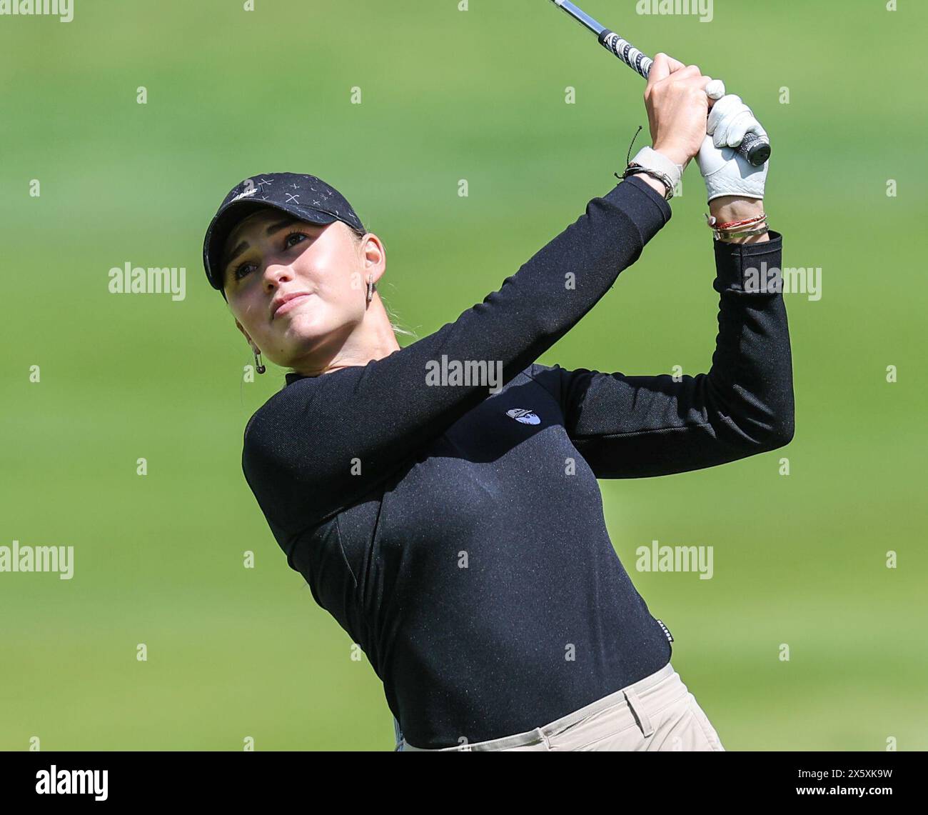 Clifton, NJ, USA. 11th May, 2024. Nataliya Guseva of Russia watches her shot during the third round at the Cognizant Founders Cup at the Upper Montclair Country Club in Clifton, NJ. Mike Langish/CSM (Credit Image: © Mike Langish/Cal Sport Media) (Credit Image: © Mike Langish/Cal Sport Media). Credit: csm/Alamy Live News Stock Photo