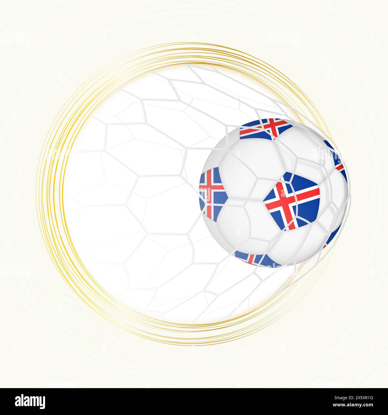 Football emblem with football ball with flag of Iceland in net, scoring goal for Iceland. Vector emblem. Stock Vector