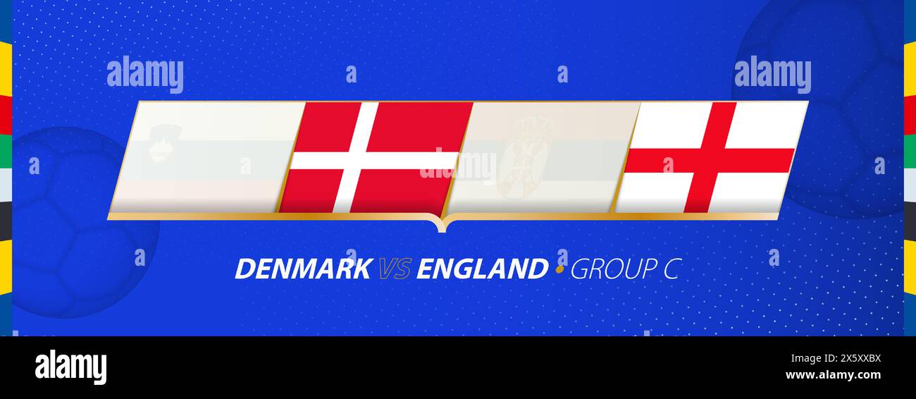 Denmark - England football match illustration in group C. Vector flags. Stock Vector