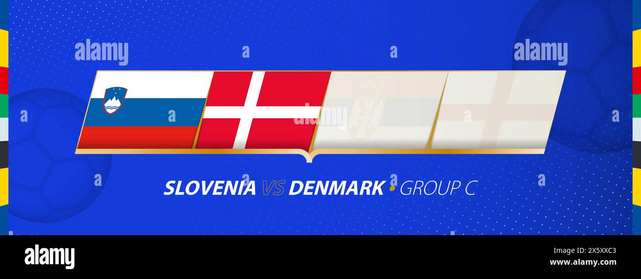 Slovenia - Denmark football match illustration in group C. Vector flags. Stock Vector