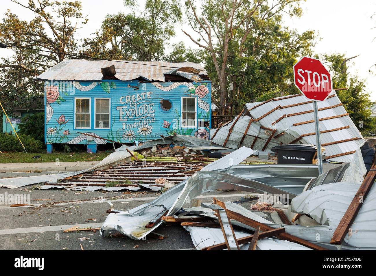 Tallahassee, Florida, USA. 10th May, 2024. Damage from a string of tornadoes that touched down