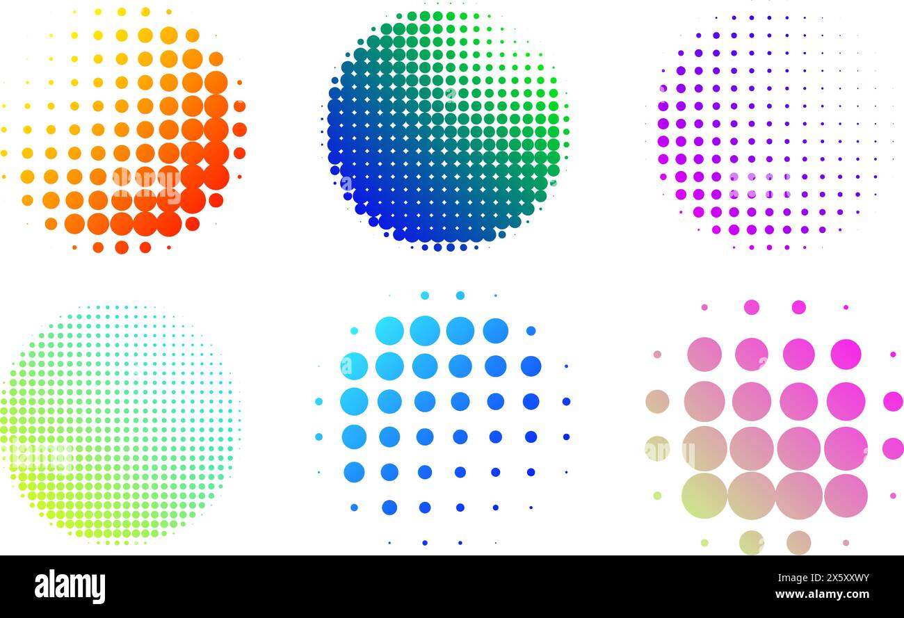 colorful gradient halftone circles set. Vector illustration Stock Vector