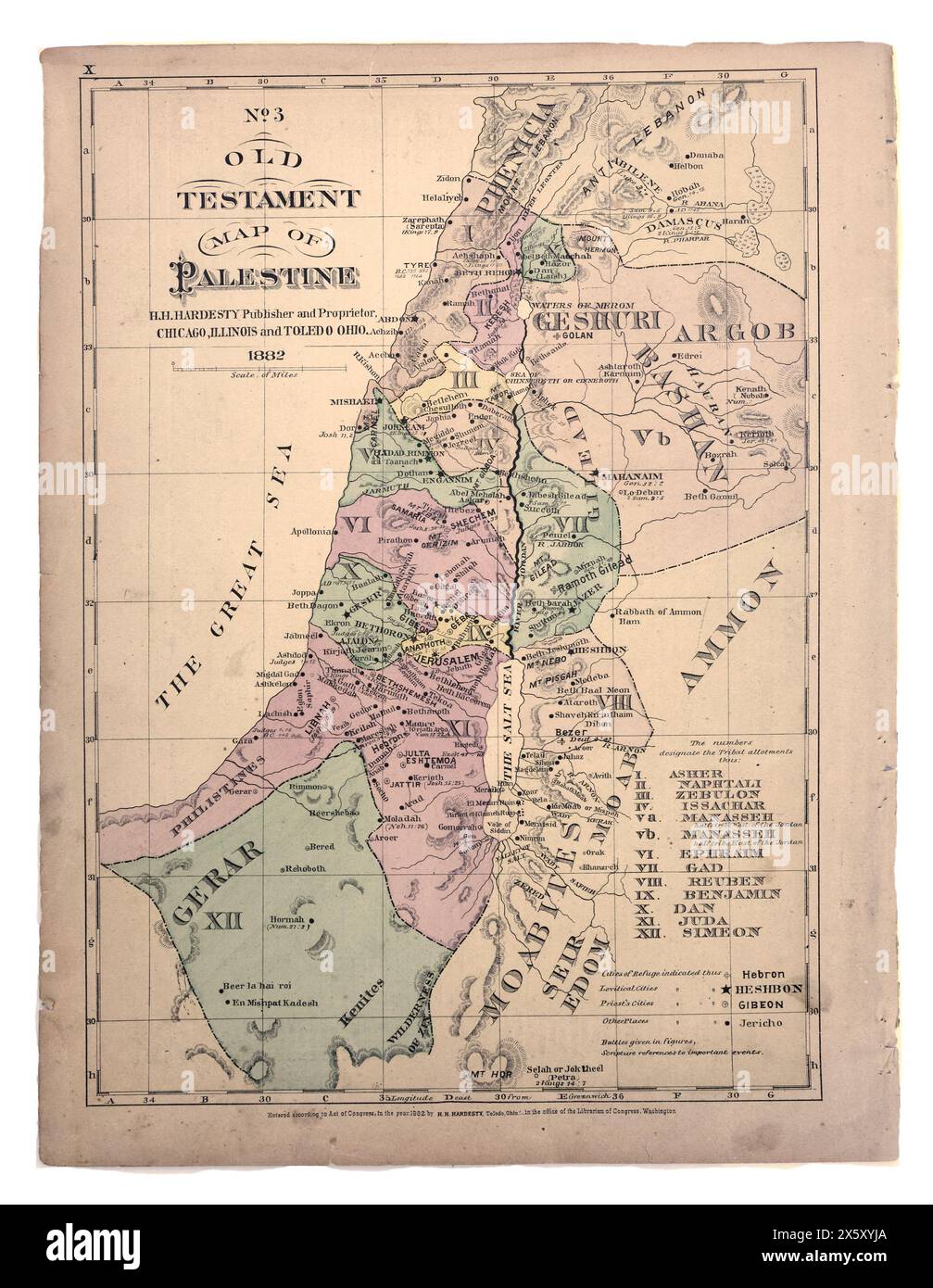 Ancient Biblical  map  of Palestine. Stock Photo